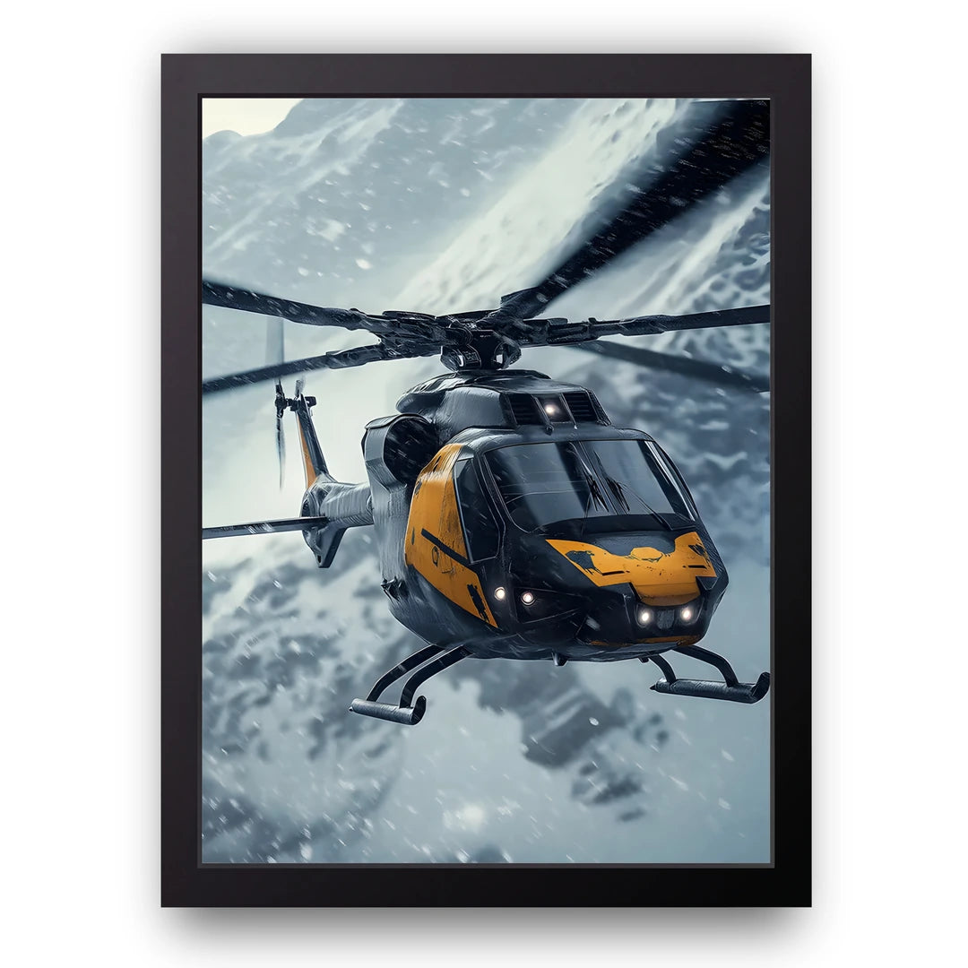 Rescue Chopper art poster in black frame