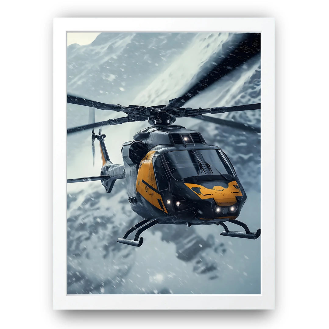 Rescue Chopper art poster in white frame
