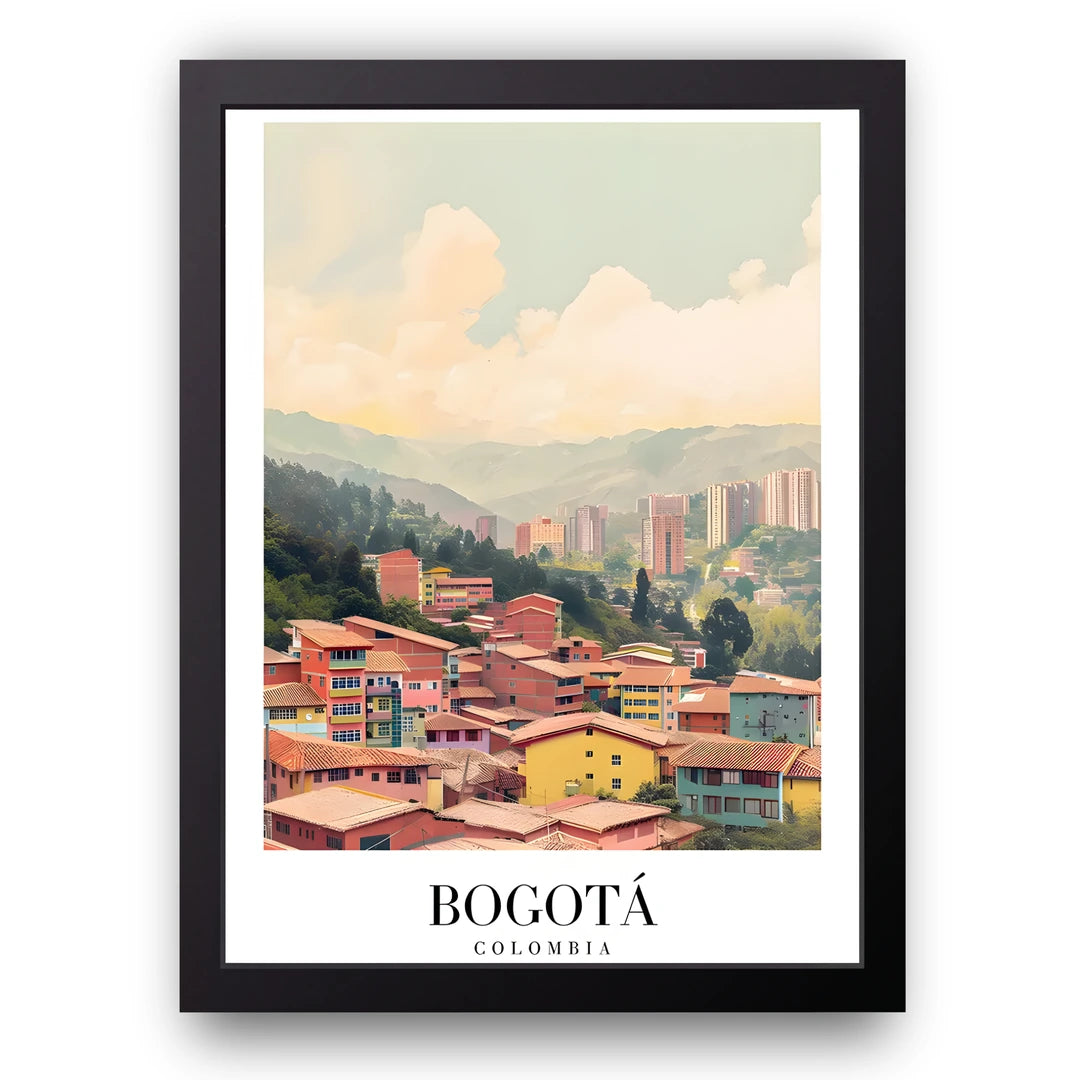 Bogota travel poster in black frame
