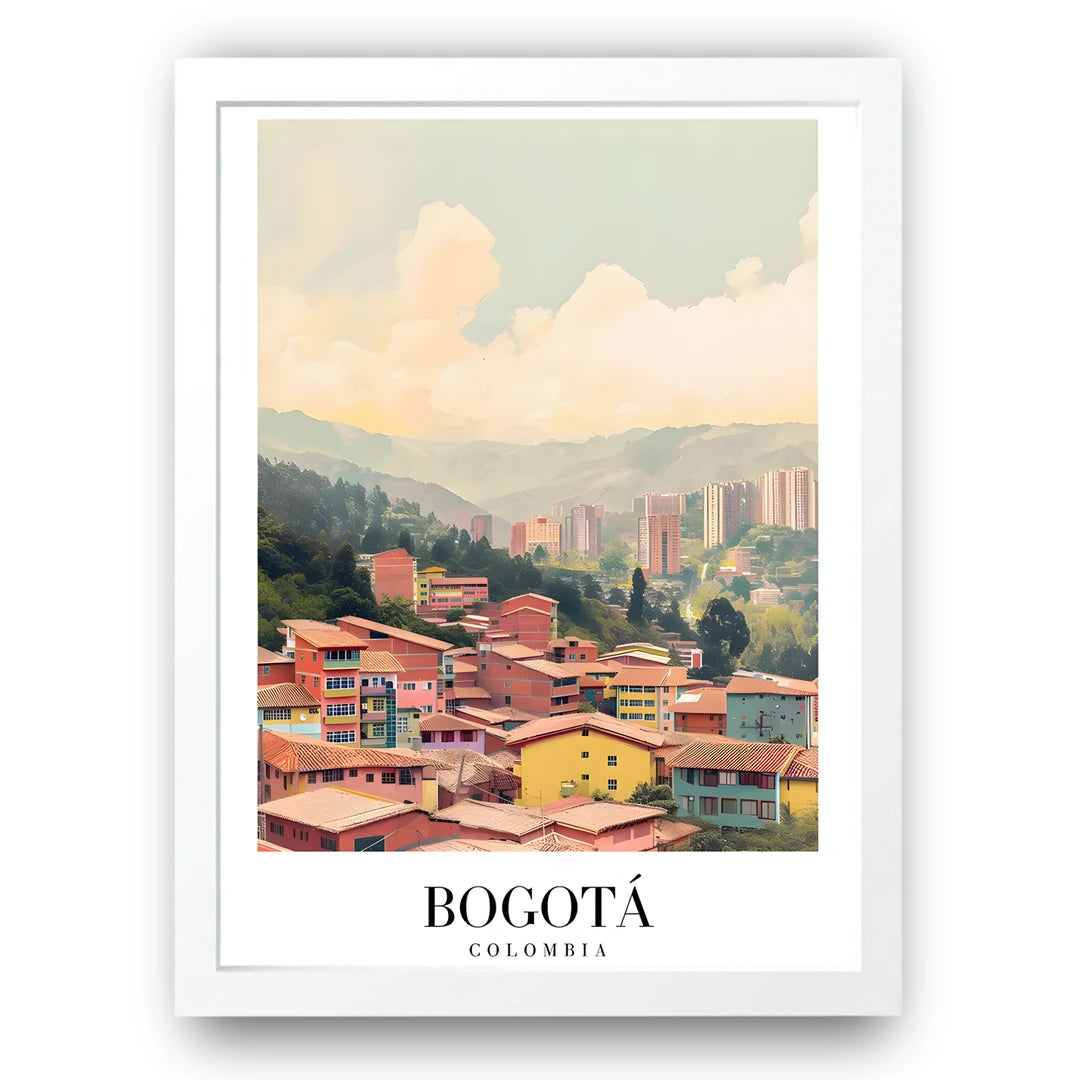 Bogota travel poster in white frame