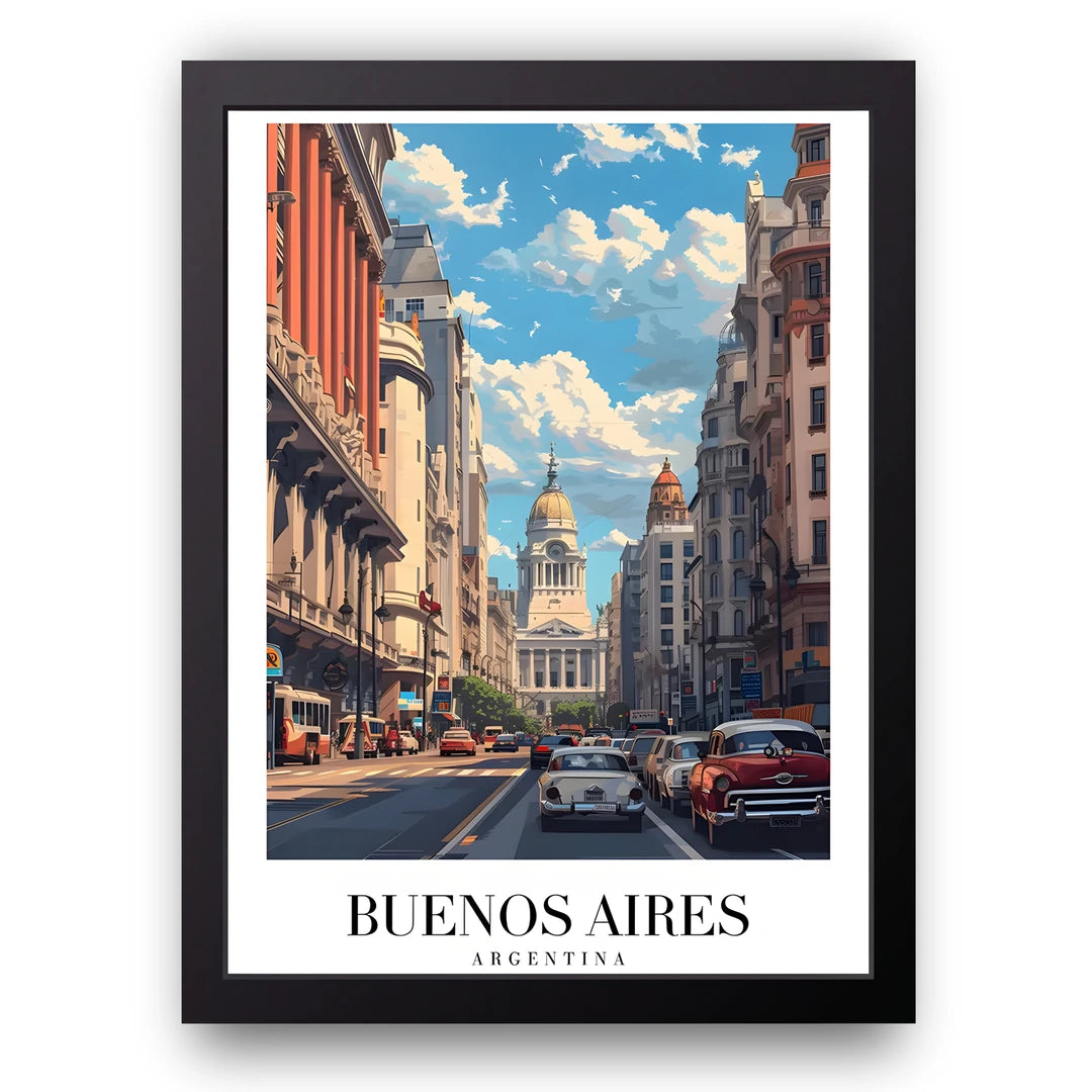 Buenos Aires travel poster in black frame
