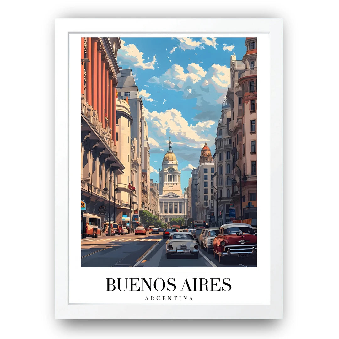 Buenos Aires travel poster in white frame