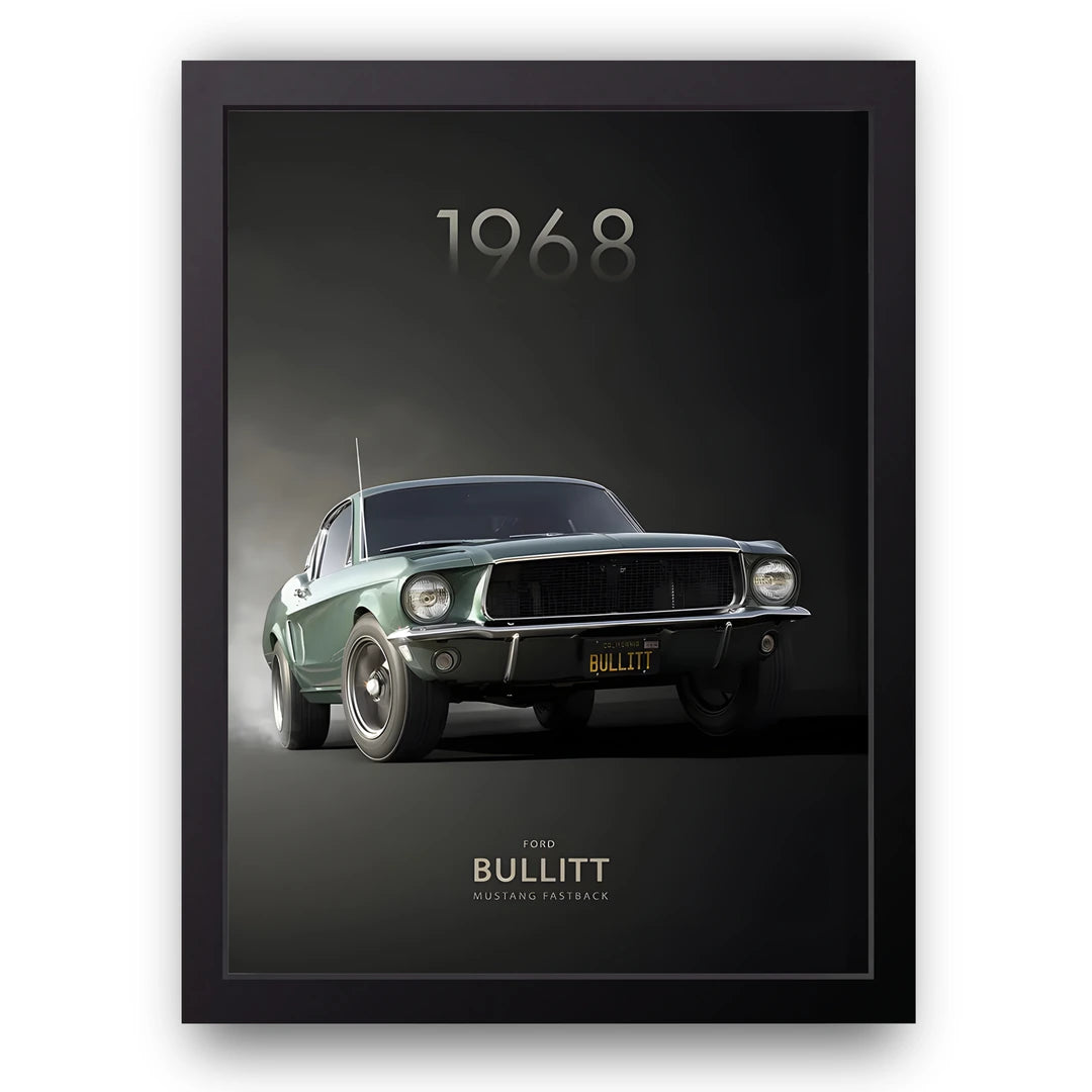 Bullitt Fastback car poster in black frame