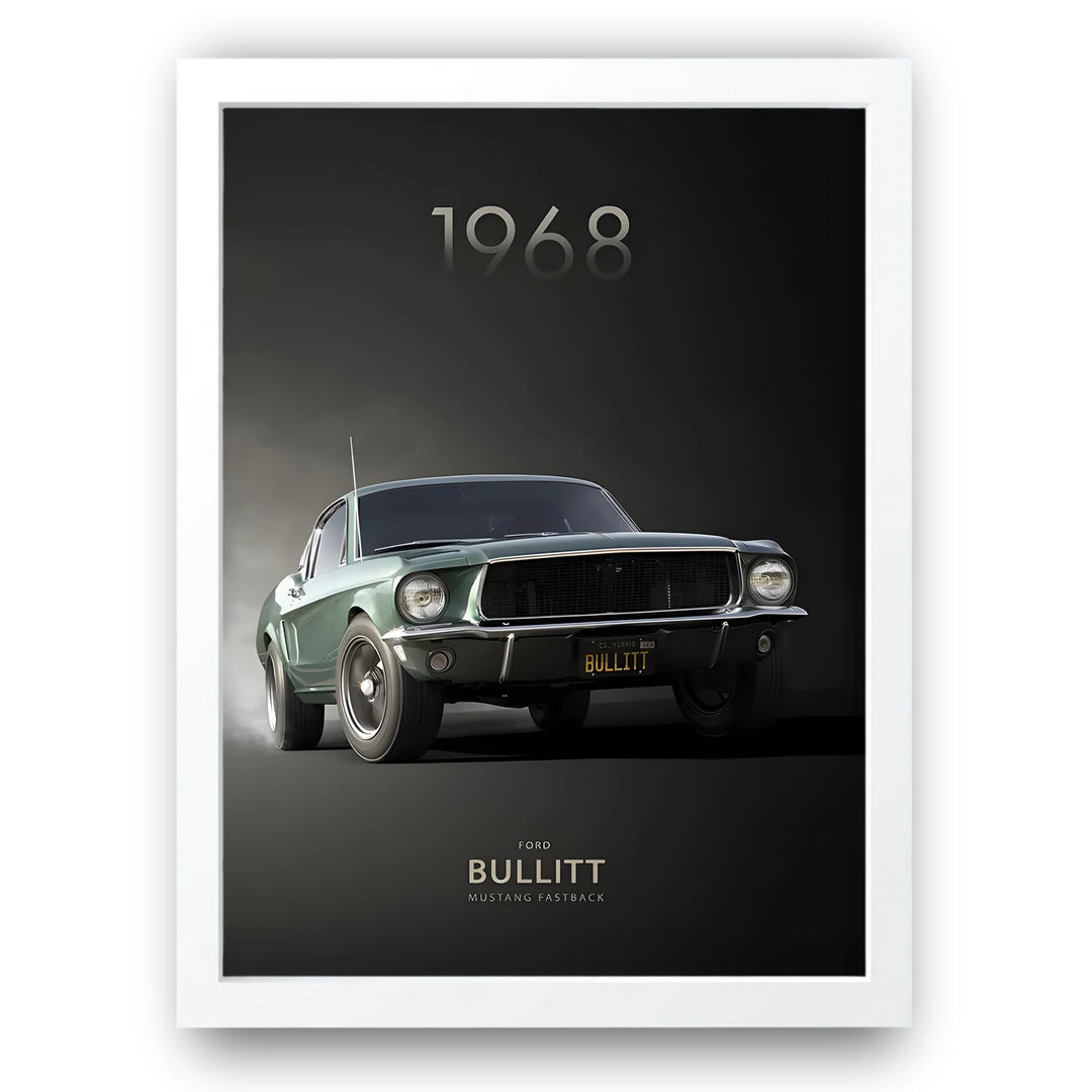 Bullitt Fastback car poster in white frame