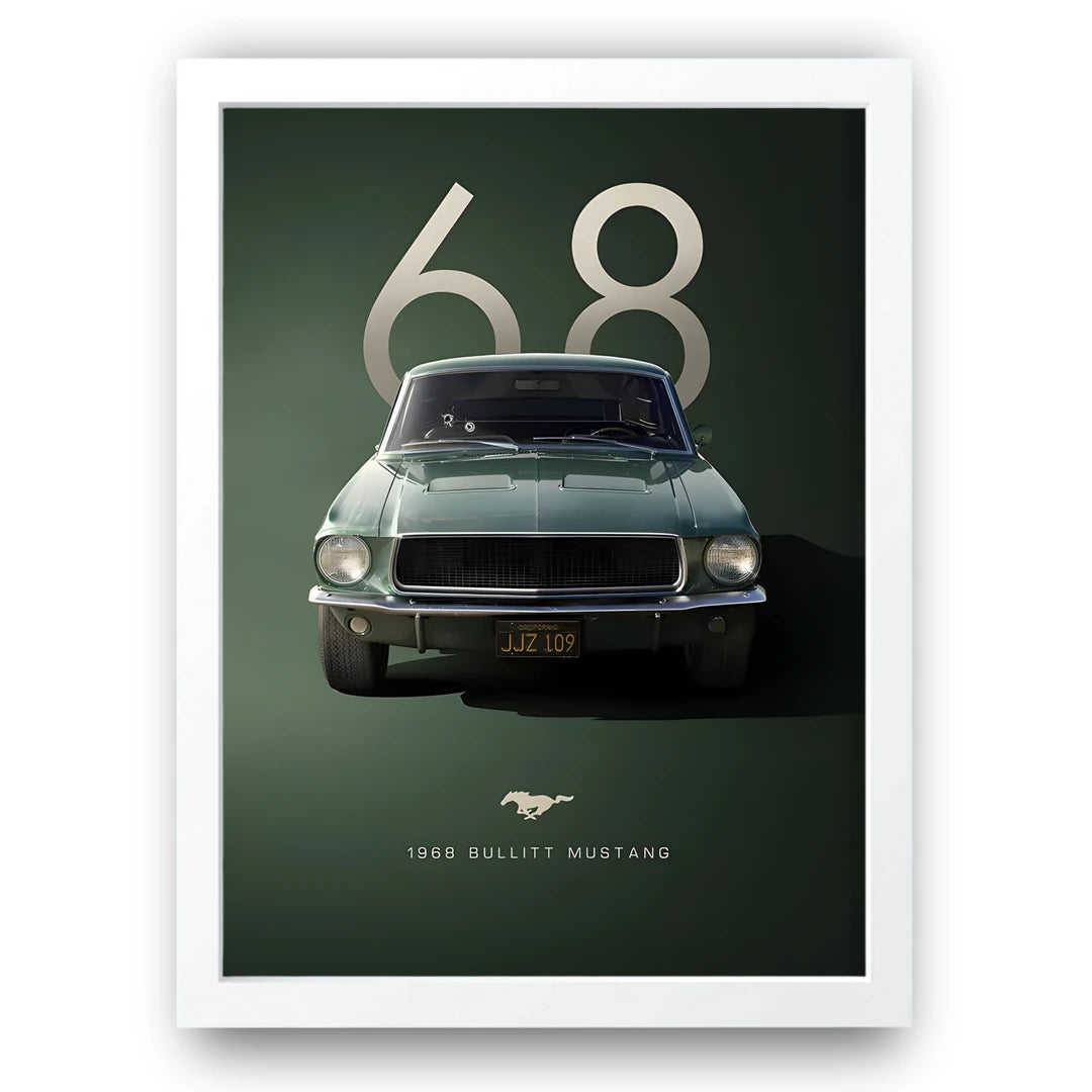 Bullitt Sixty-Eight car poster in white frame