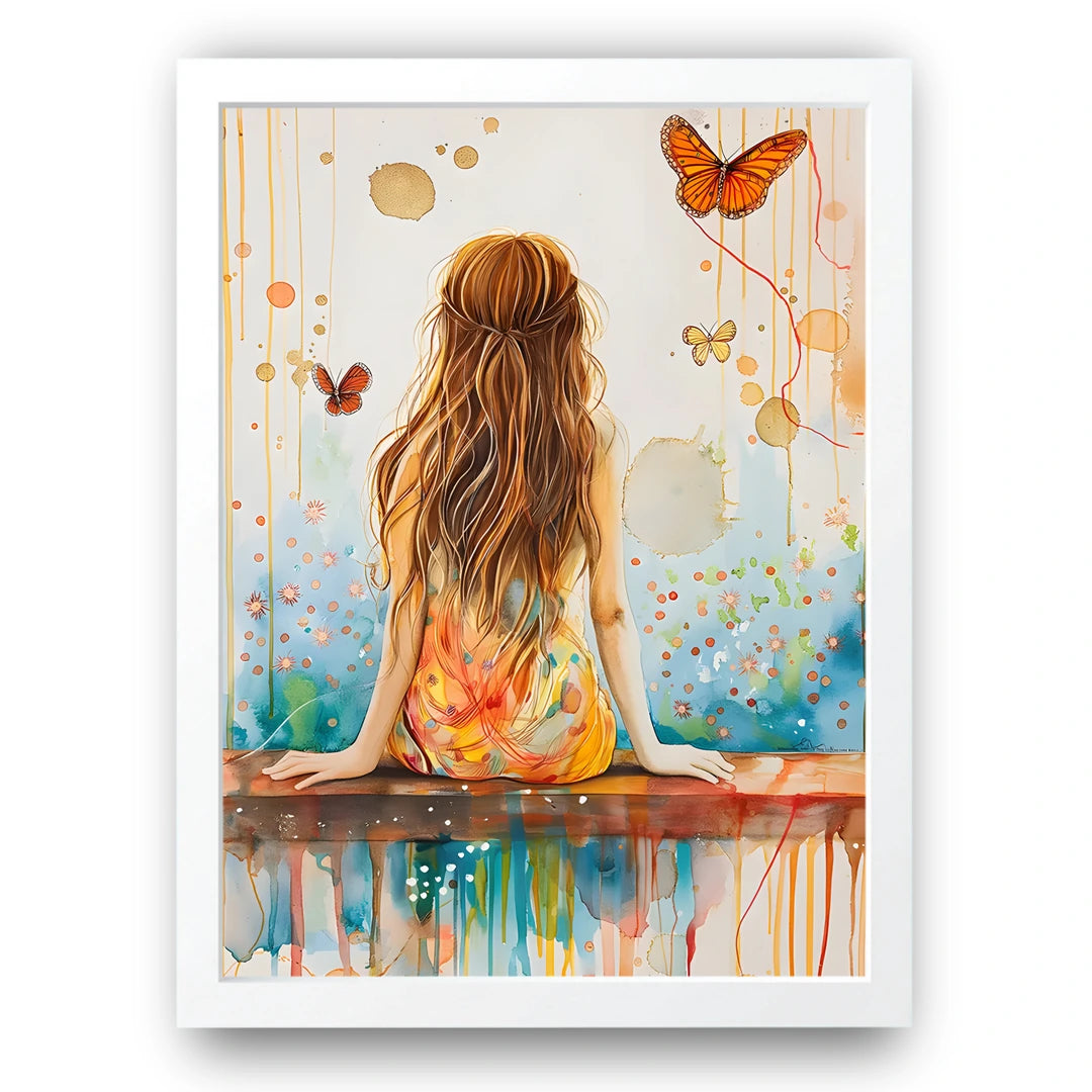 Butterfly Girl art poster in white frame