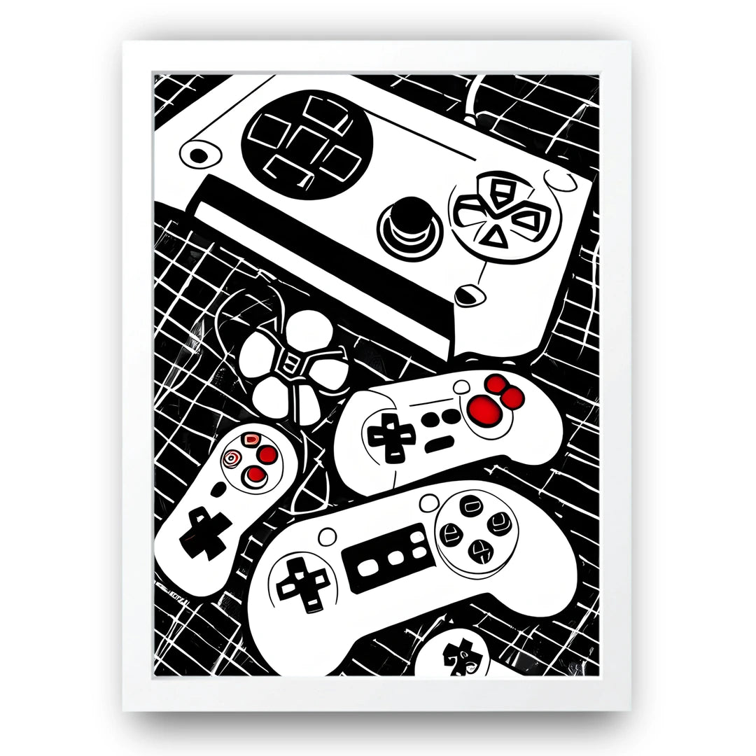 Controller Pattern gaming poster in white frame