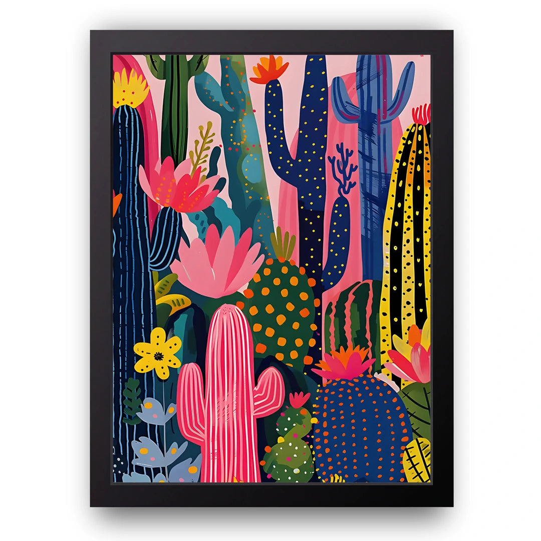 Cactus Garden art poster in black frame