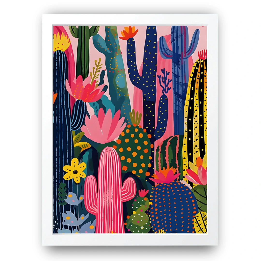 Cactus Garden art poster in white frame