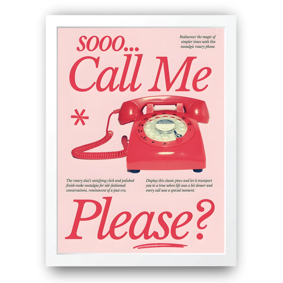 Call Me Please retro poster in white frame