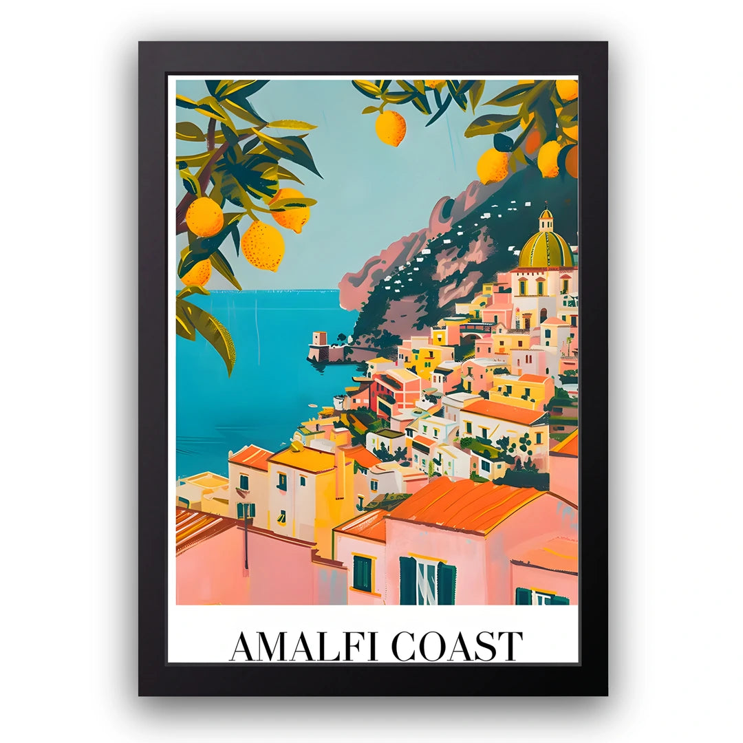 Amalfi Coast travel poster in black frame
