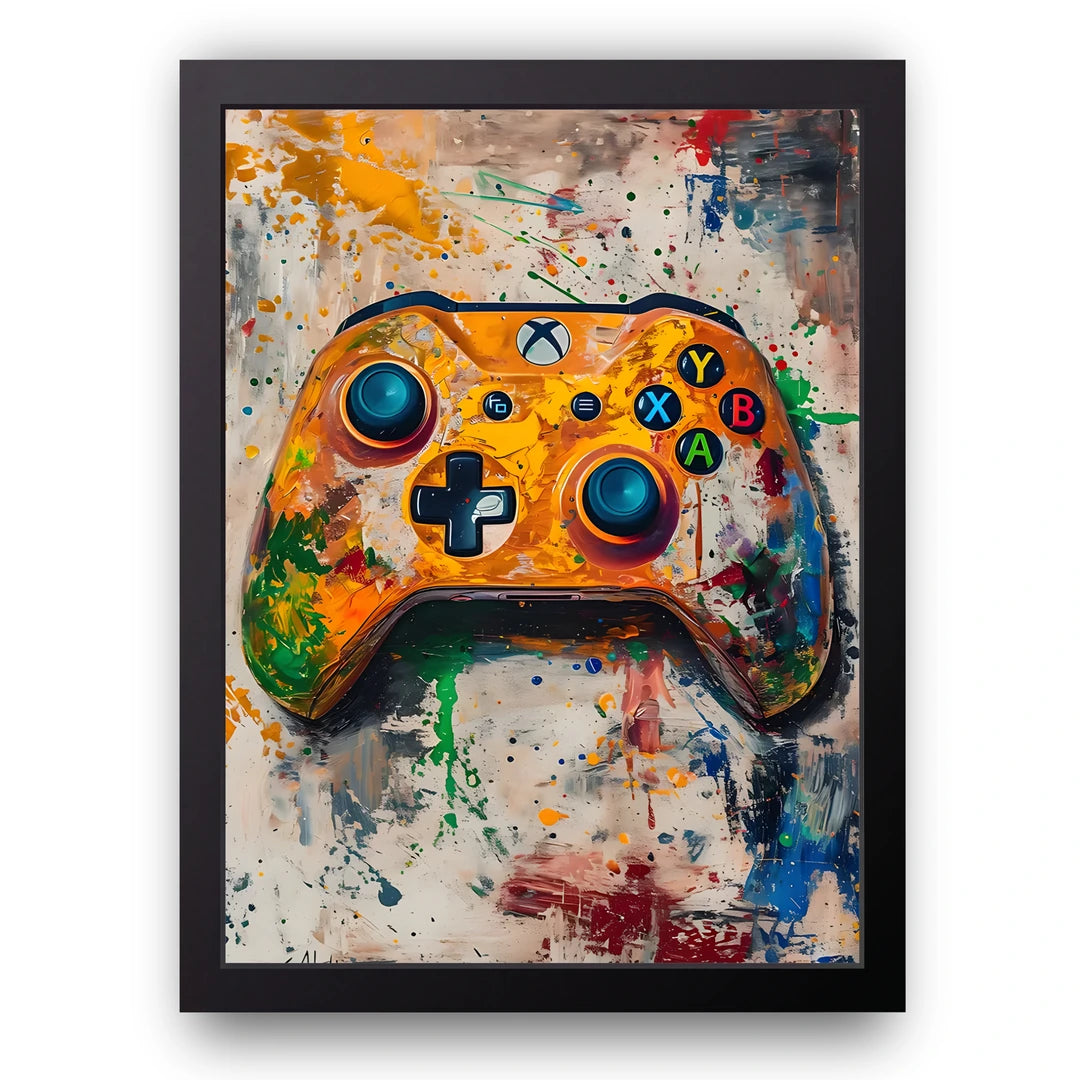 Painted Controller gaming poster in black frame