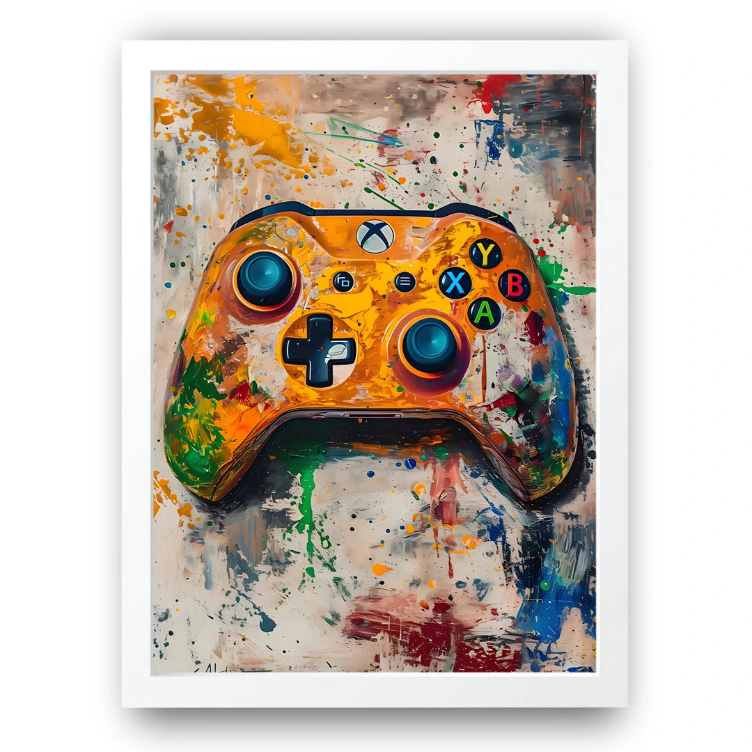 Painted Controller gaming poster in white frame
