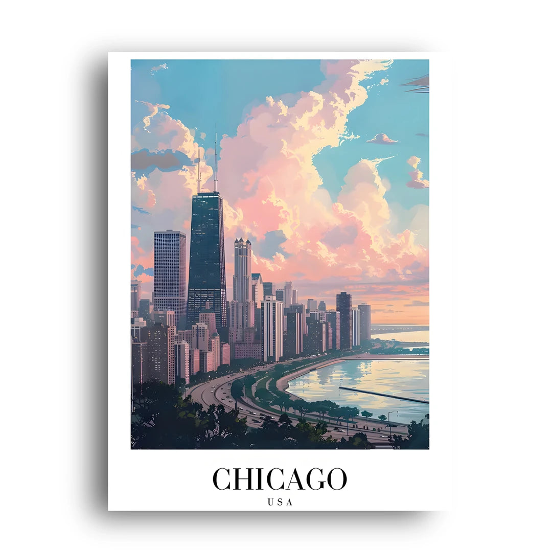 Chicago Skyline travel poster unframed 350gsm paper