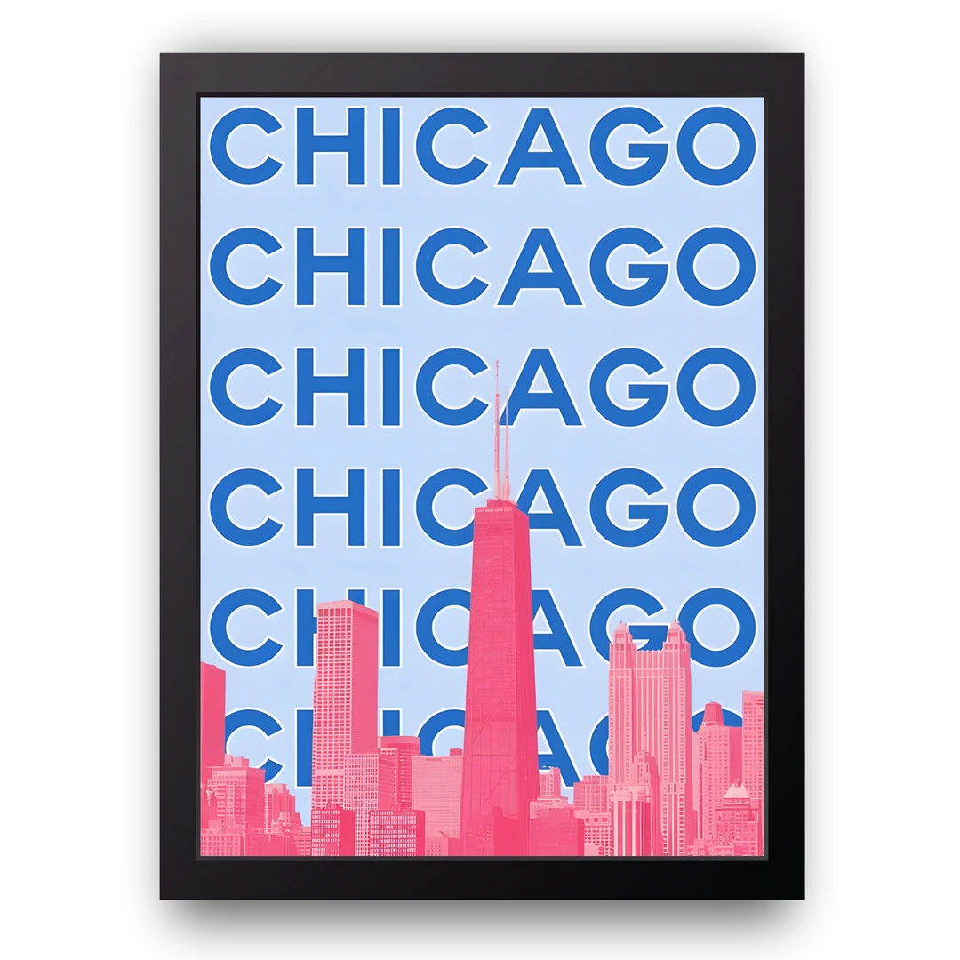 Chicago Type travel poster in black frame