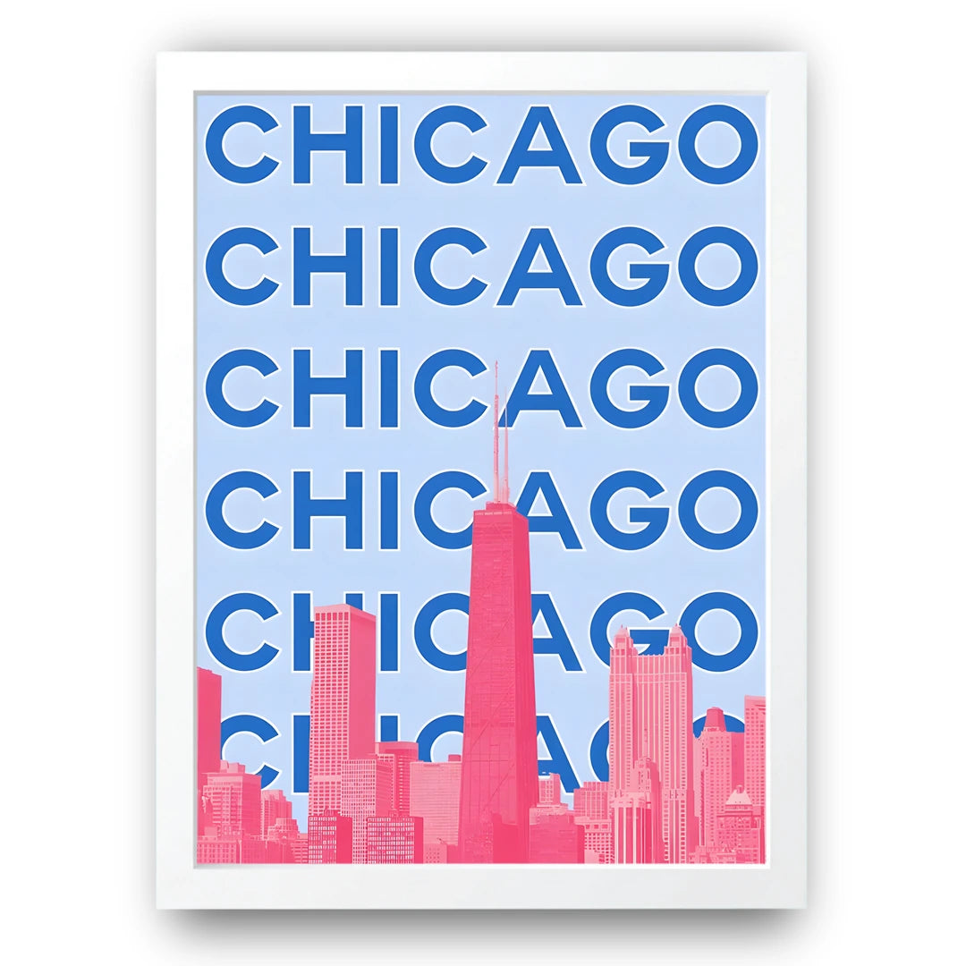 Chicago Type travel poster in white frame