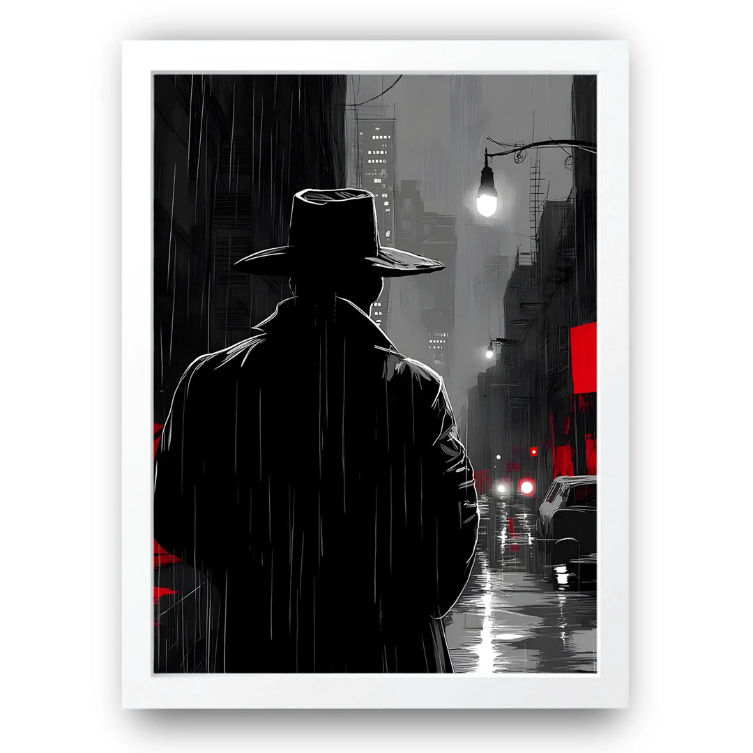 Noir Detective art poster in white frame
