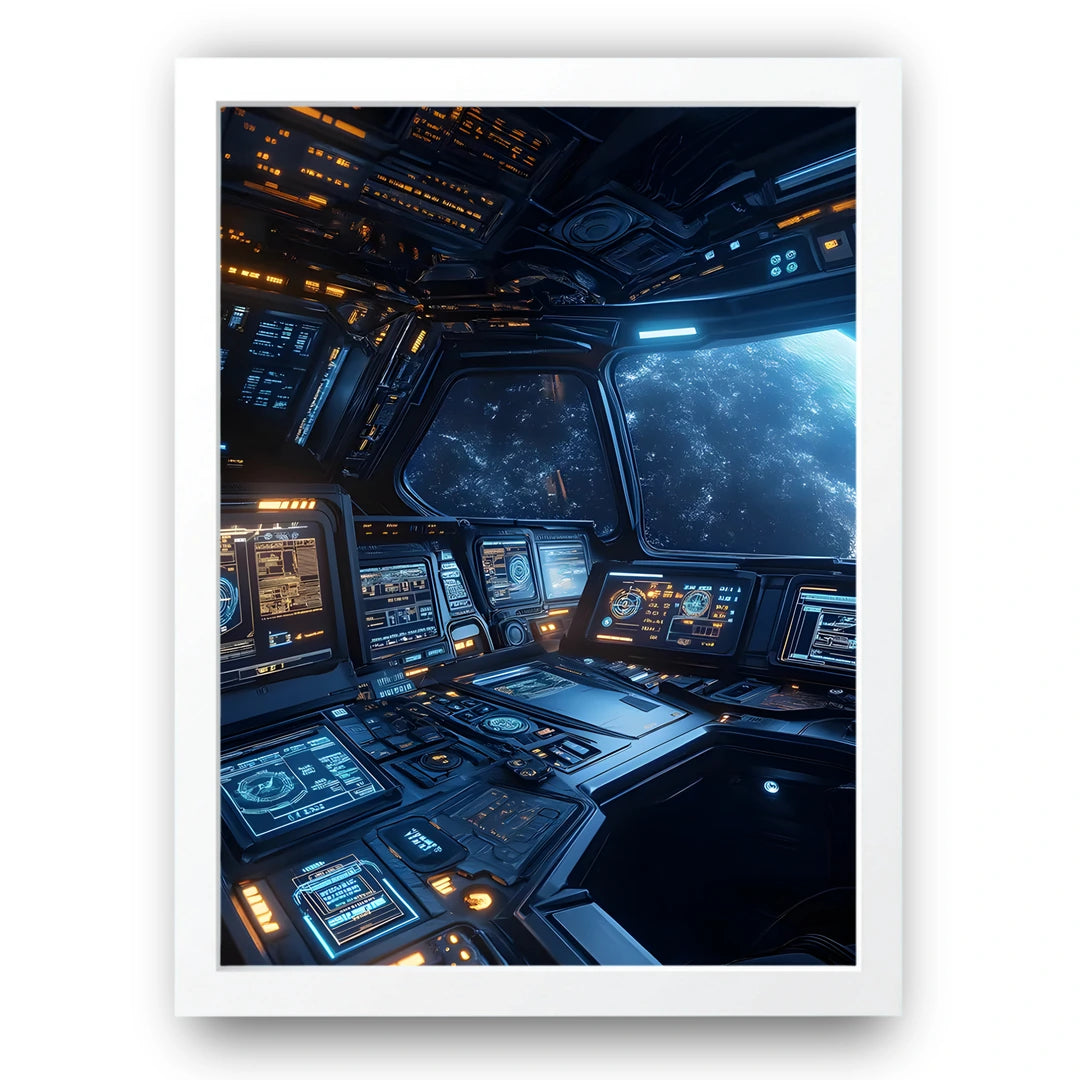 Starship Cockpit art poster in white frame