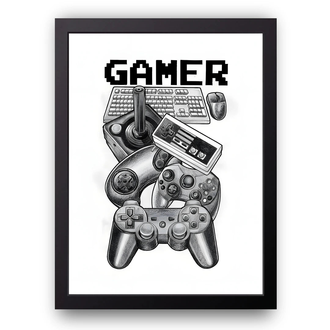 Gamer Sketch gaming poster in black frame