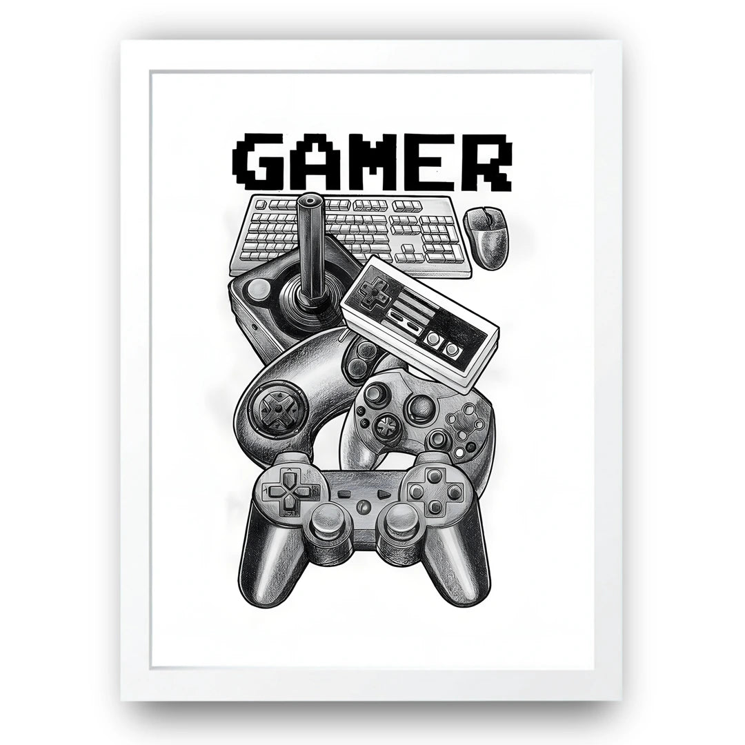Gamer Sketch gaming poster in white frame