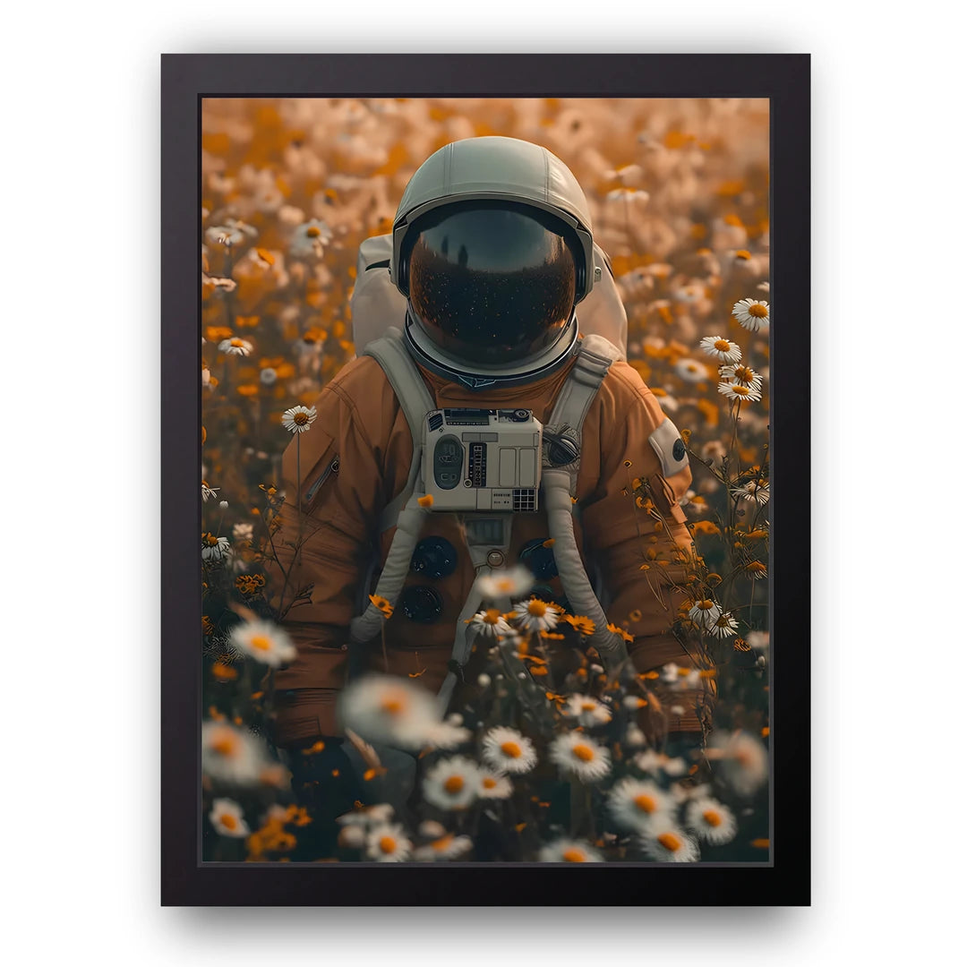 Astronaut In Daisies art poster in black frame