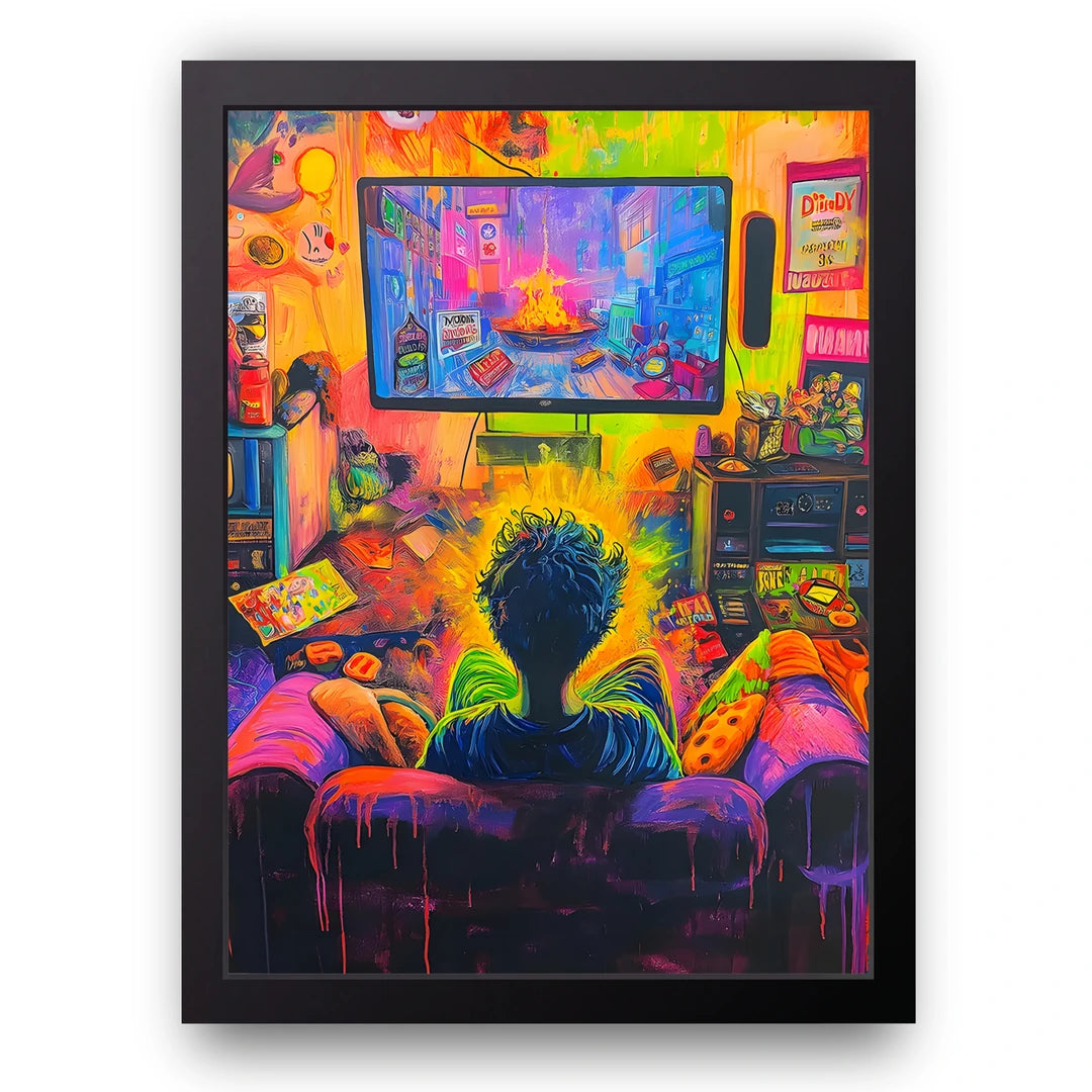 Neon Gaming Room gaming poster in black frame