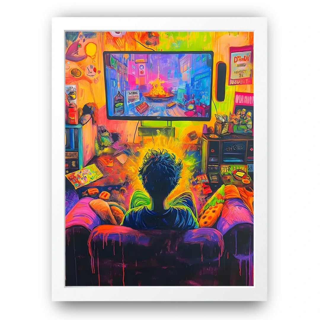 Neon Gaming Room gaming poster in white frame