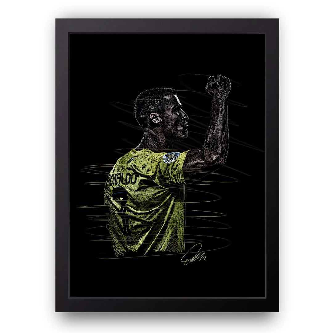 R9 Brazil football legend poster in black frame