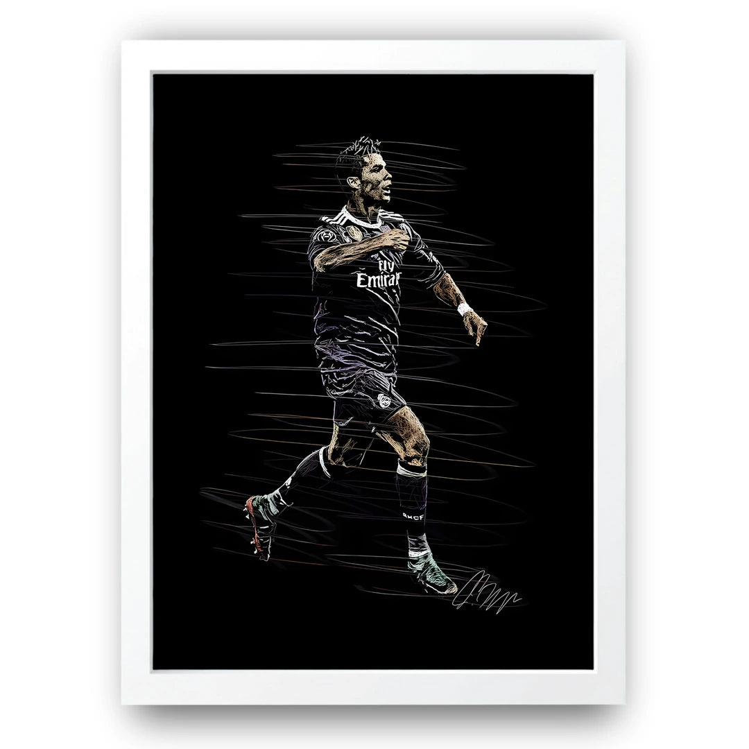 Madrid Scribble football legend poster in white frame