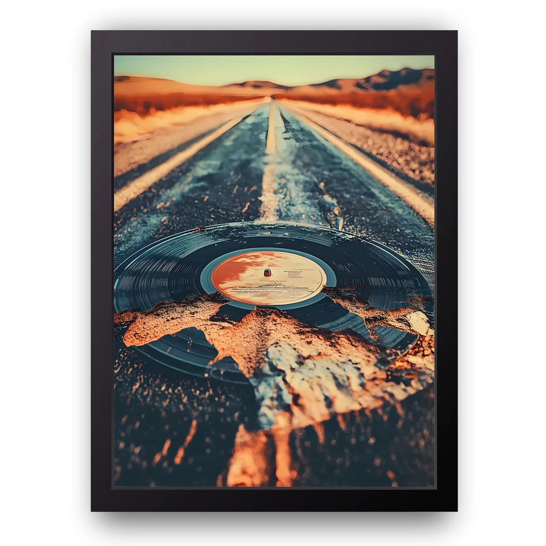 Vinyl Road art poster in black frame