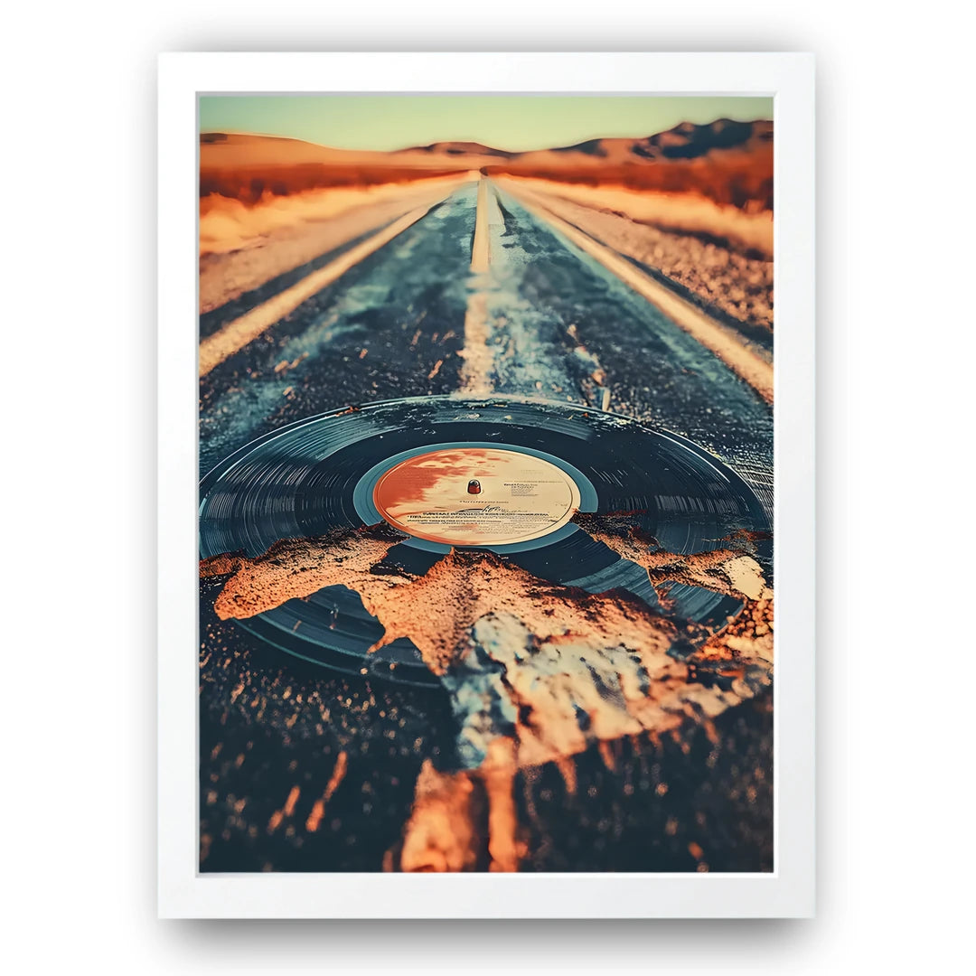 Vinyl Road art poster in white frame