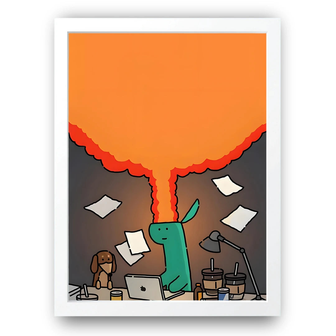 Work Scream cartoon poster in white frame