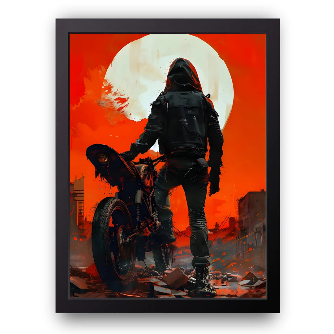 Wasteland Rider art poster in black frame