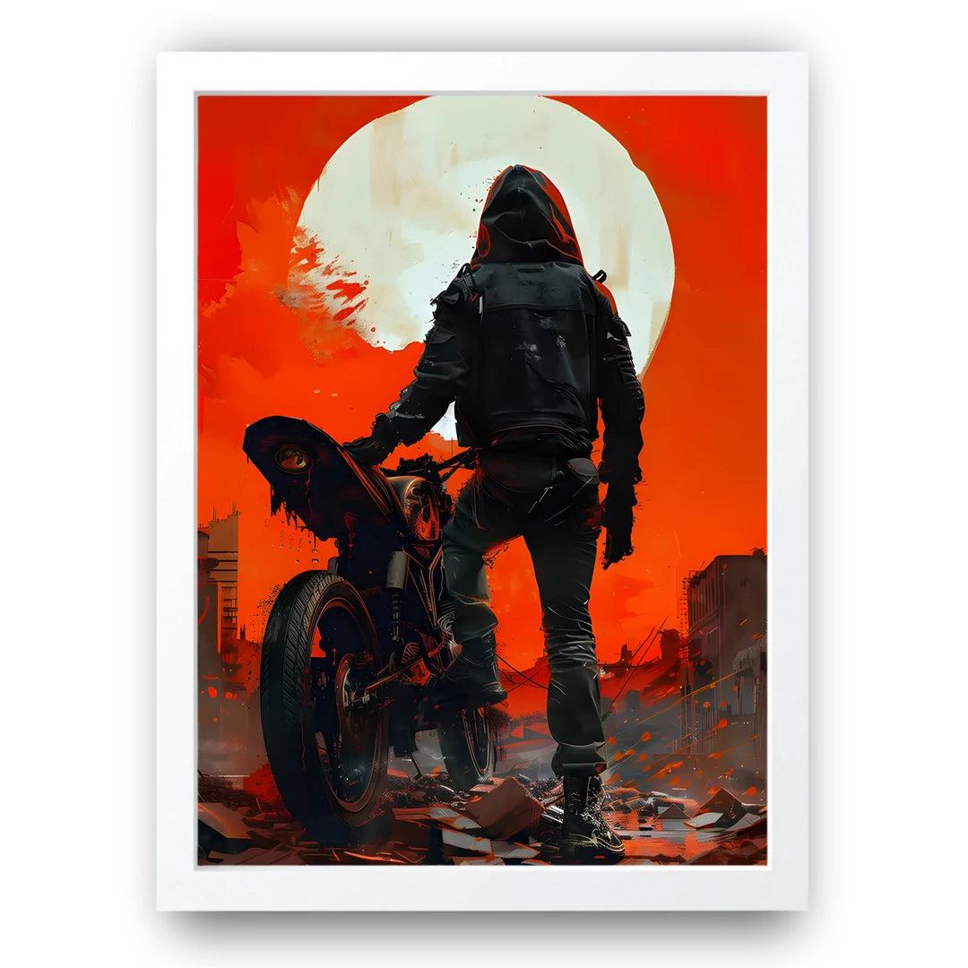 Wasteland Rider art poster in white frame