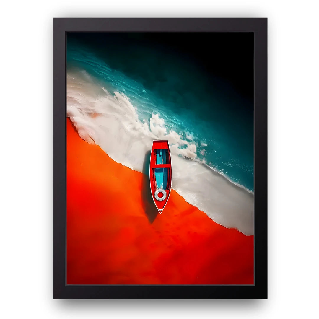 Boat On The Line art poster in black frame