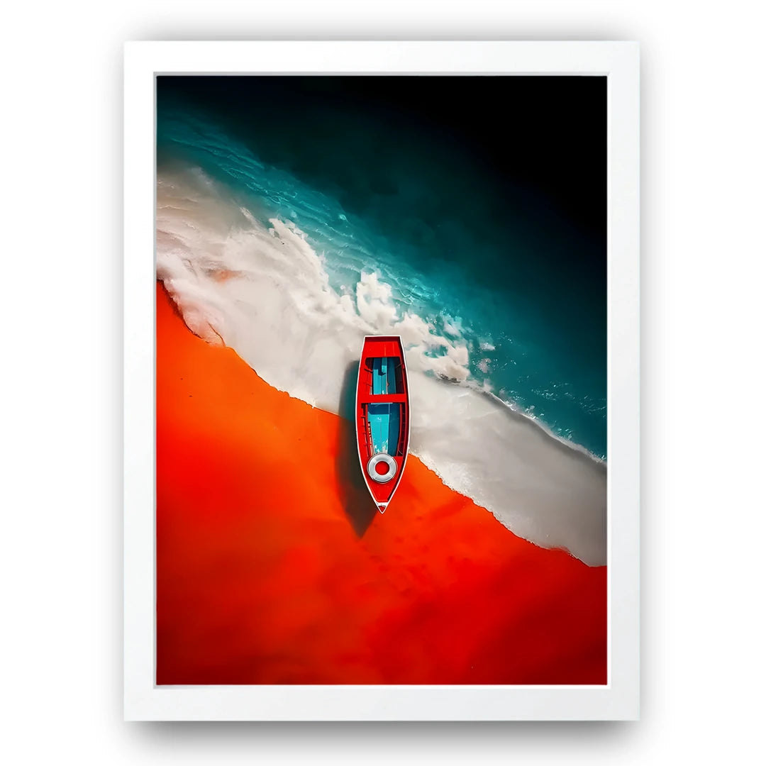 Boat On The Line art poster in white frame