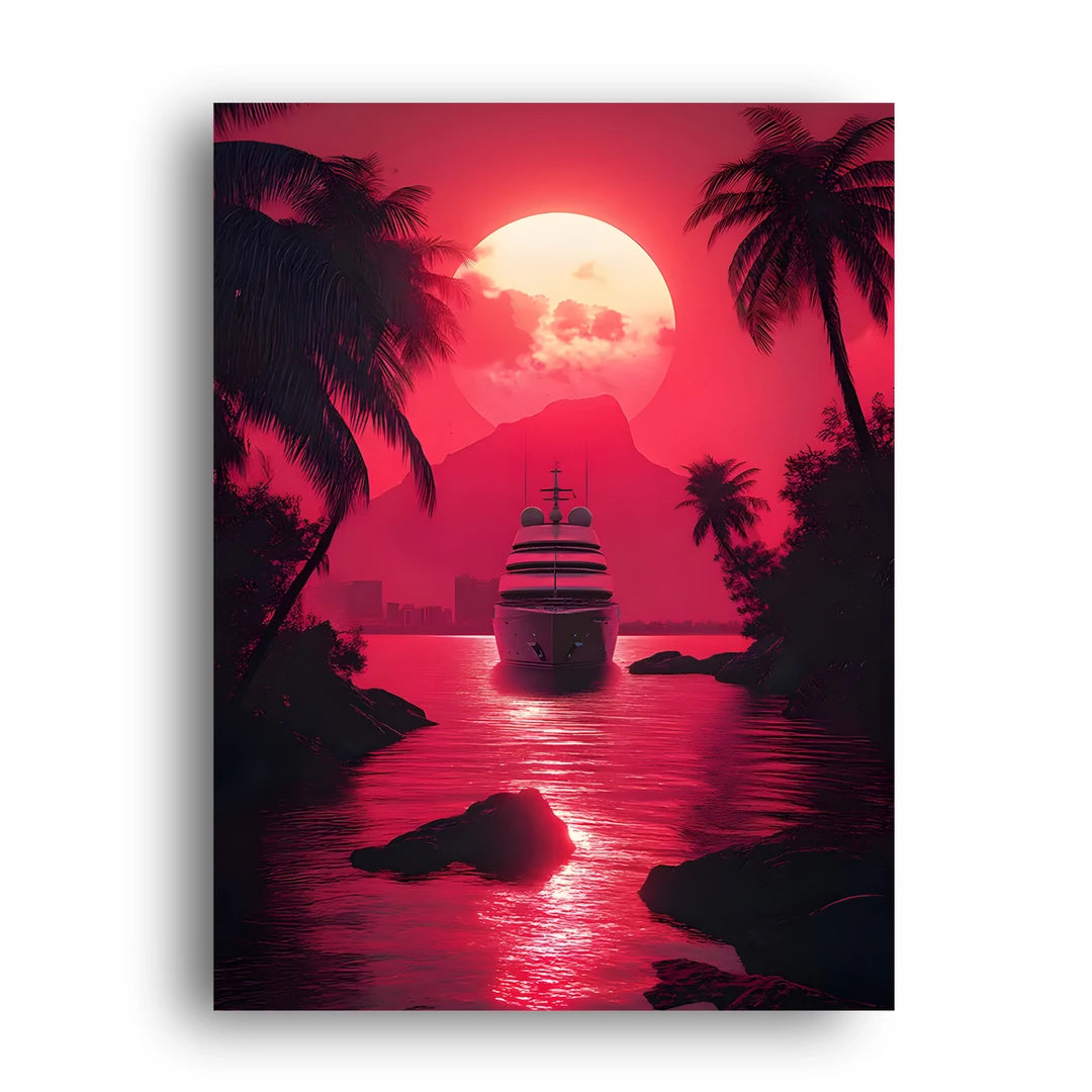 Pink Sunset Yacht art poster unframed 350gsm paper