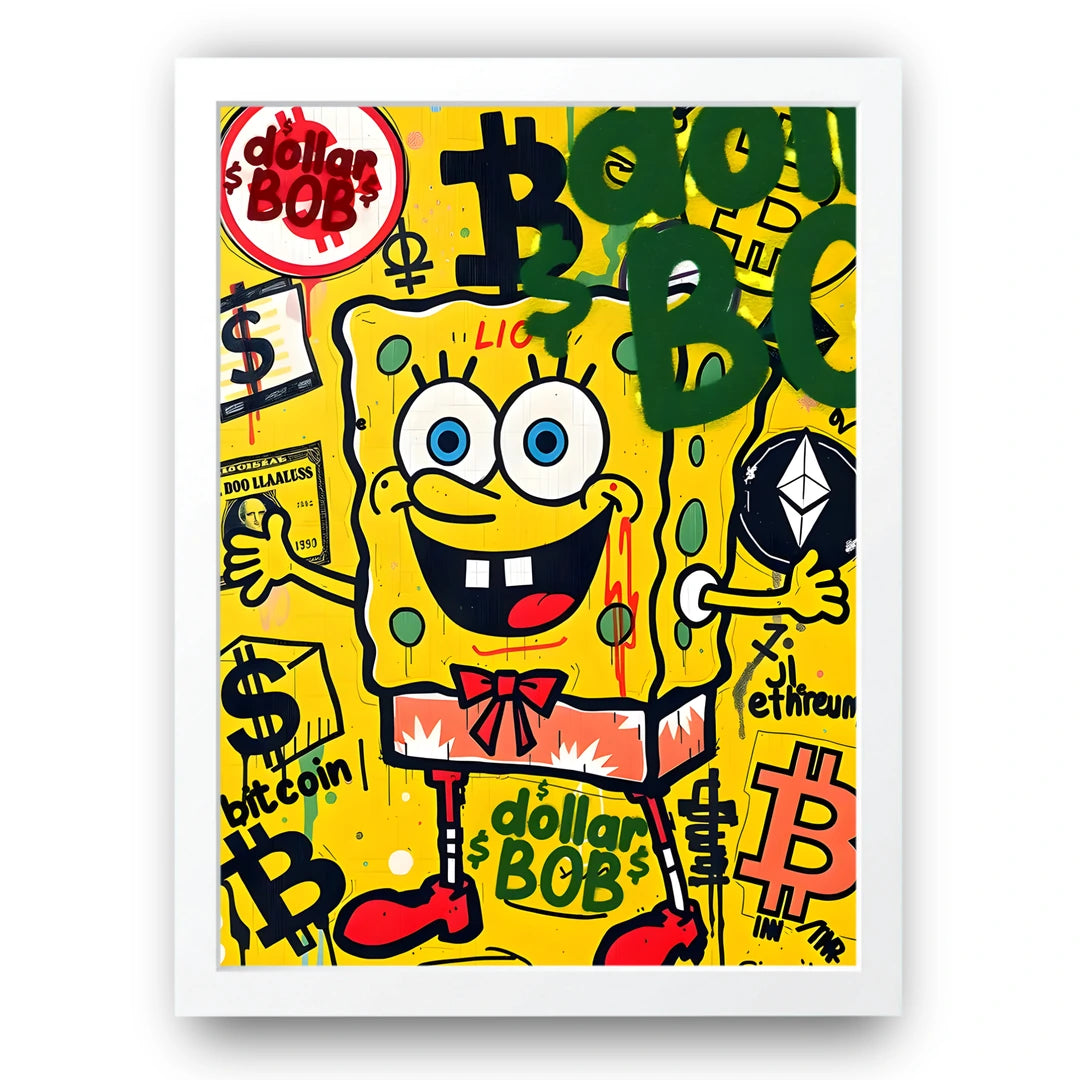 Crypto Sponge cartoon poster in white frame