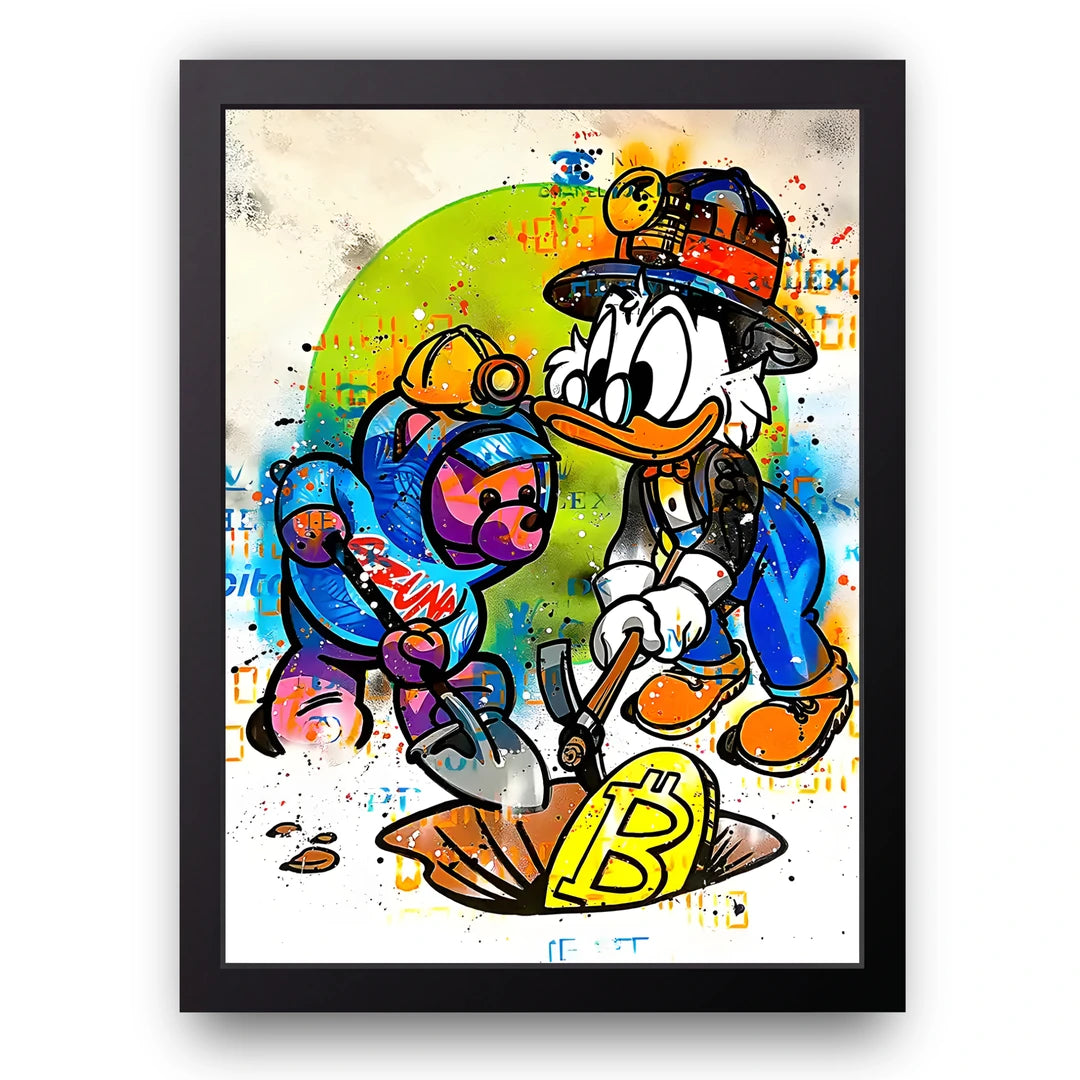 Crypto Duck cartoon poster in black frame