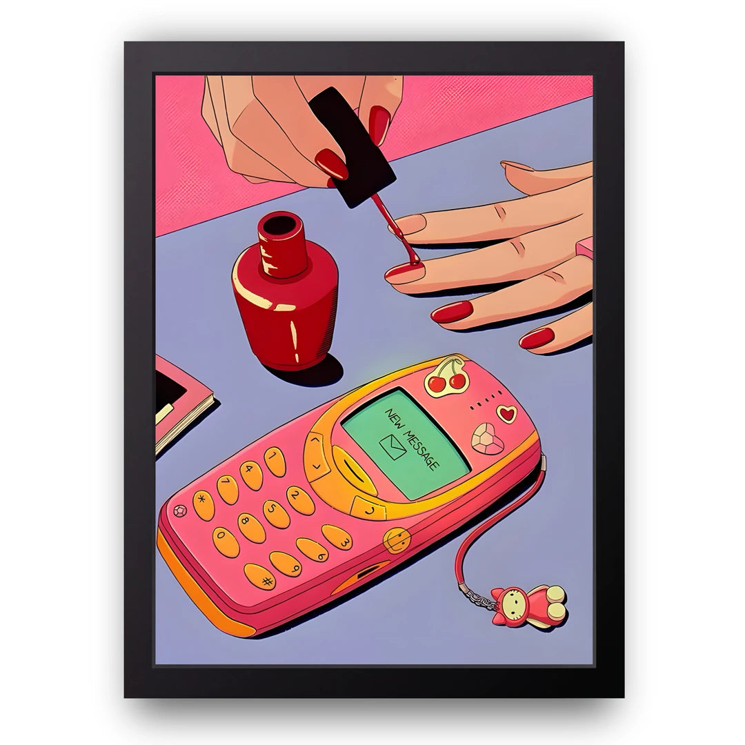 Y2K Phone retro poster in black frame