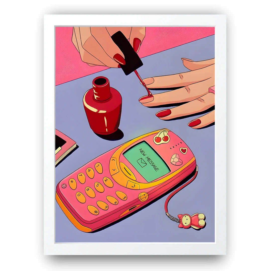 Y2K Phone retro poster in white frame