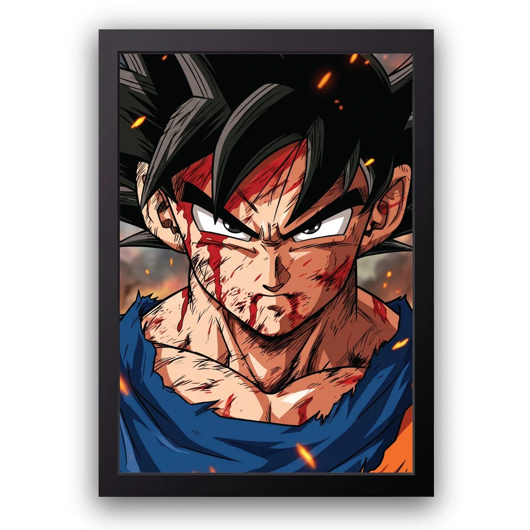 Goku battle worn poster in black frame