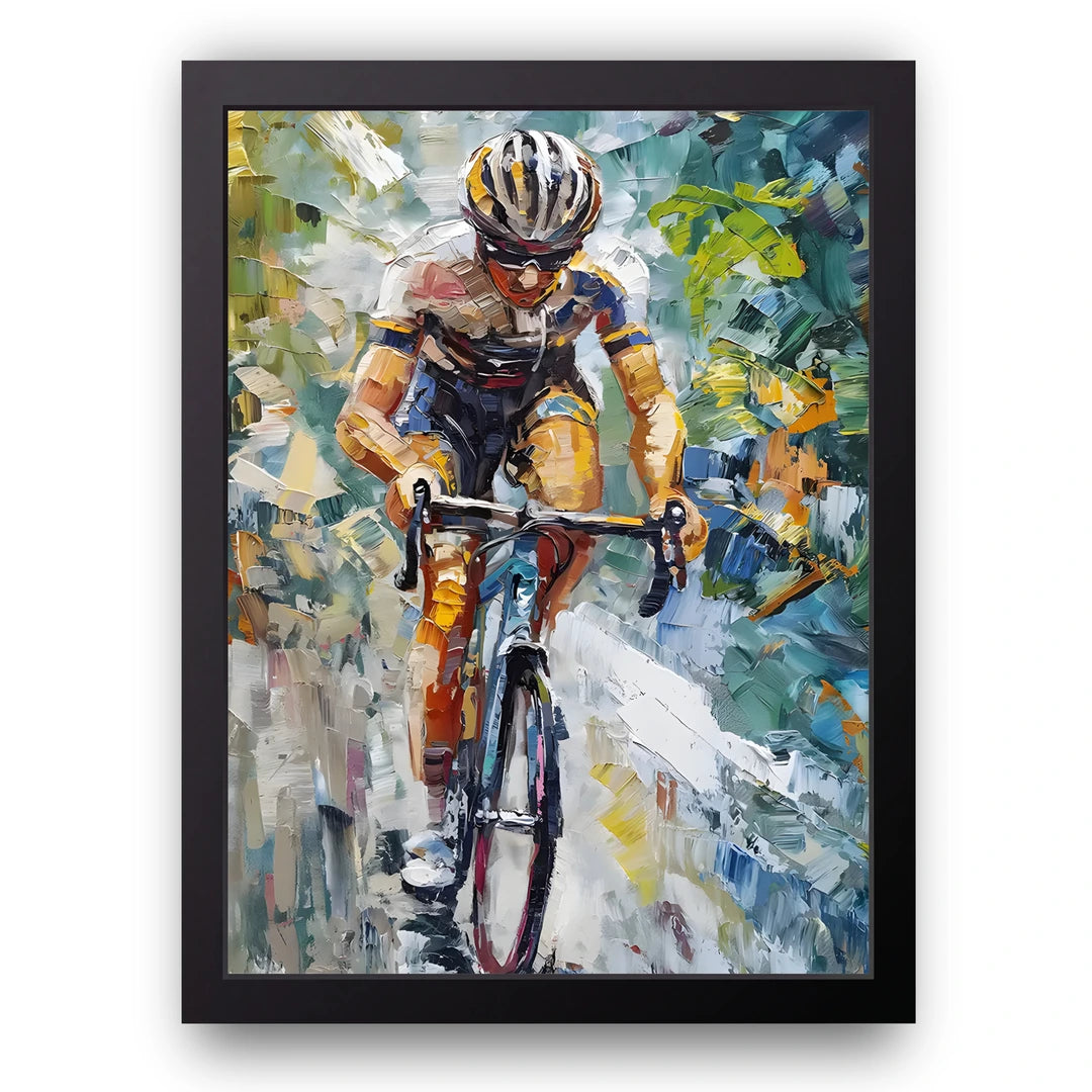 Cyclist Brushwork sport poster in black frame