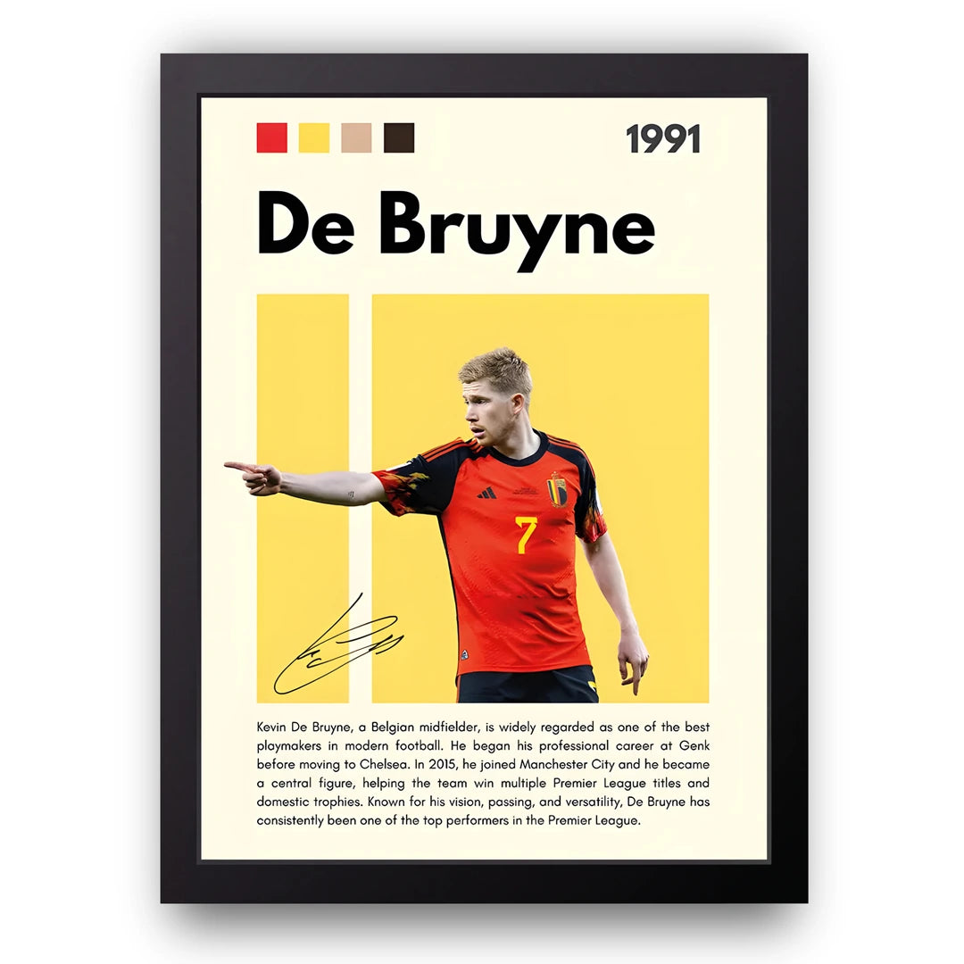 De Bruyne football legend poster in black frame