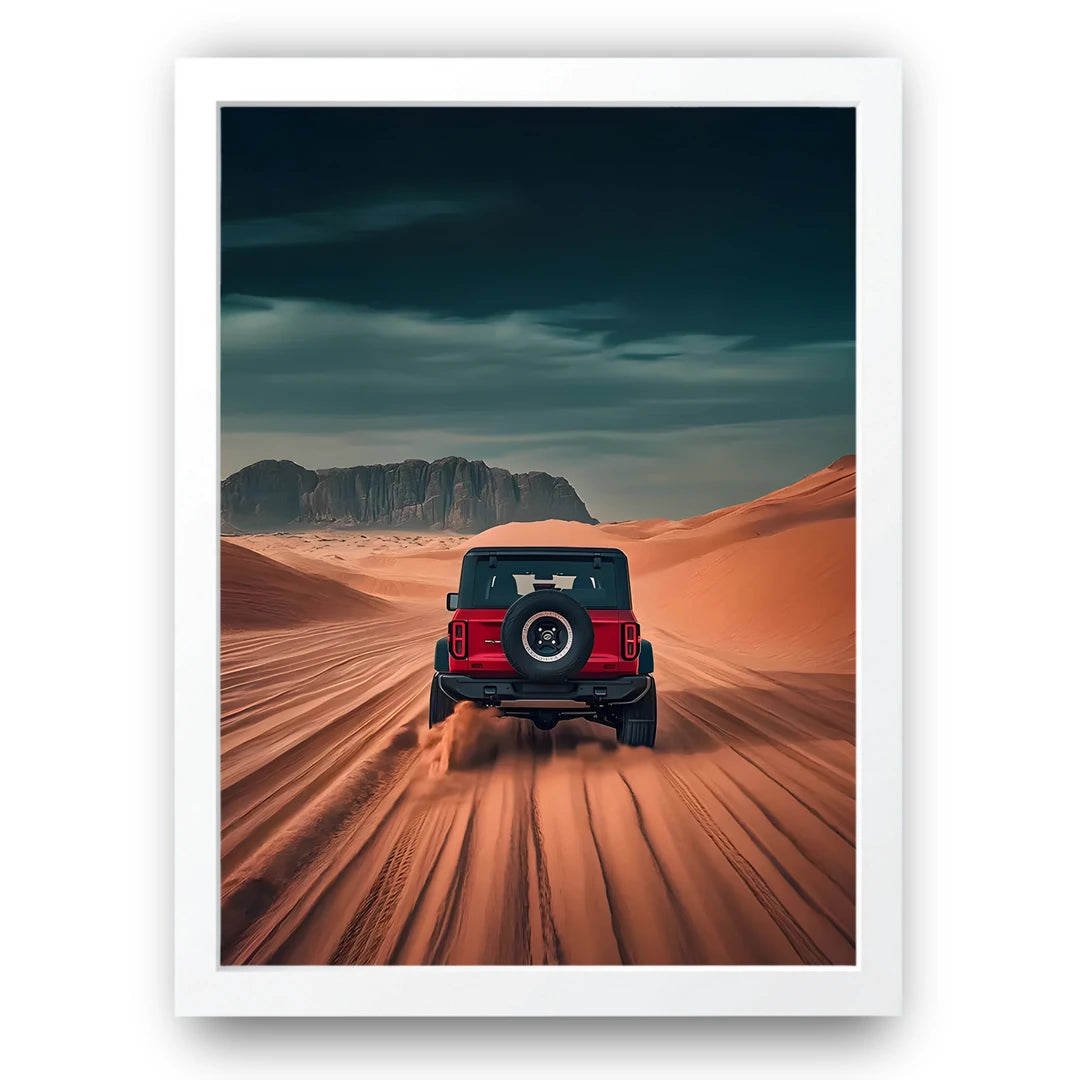 Desert Bronco car poster in white frame