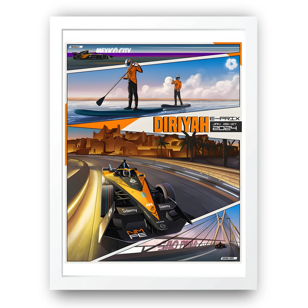 E-Prix Mexico City sport poster in white frame