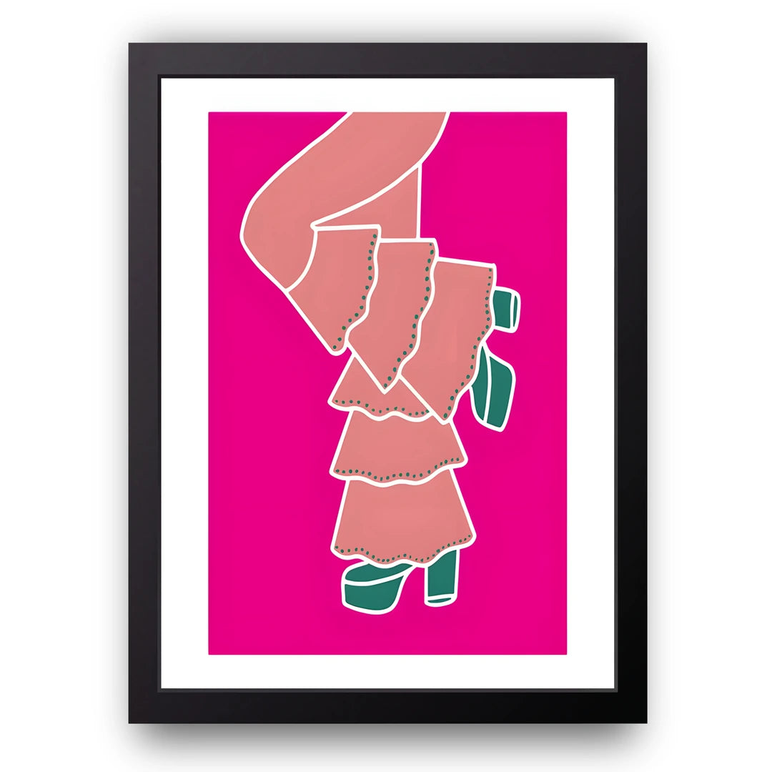 Pink Steps art poster in black frame