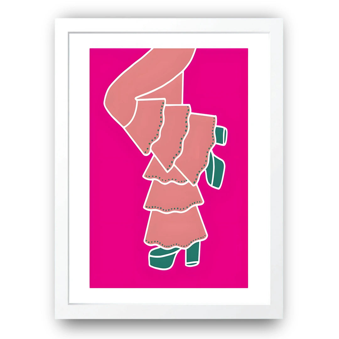 Pink Steps art poster in white frame
