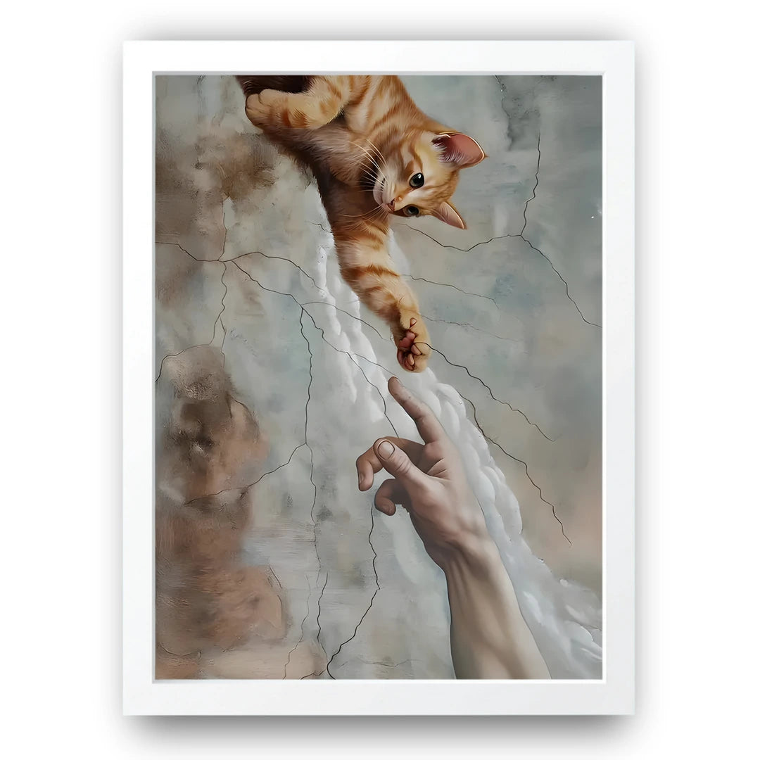 Creation Of Cat art poster in white frame