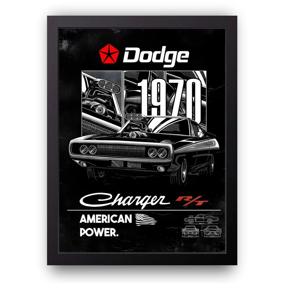 Charger 1970 car poster in black frame